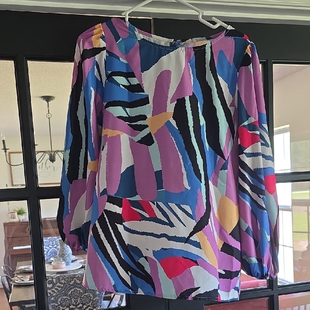 JODIFL Multicolor Abstract Print Long Sleeve Blouse
